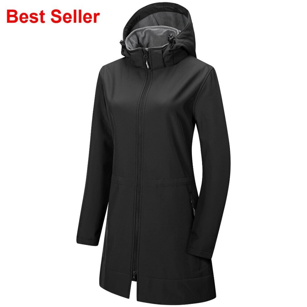 Women's Softshell Jacket Removable Hood Fleece Lined Windbreaker Insulated
